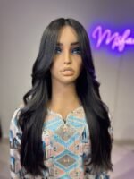 باروكة شعر ناعم لون طبيعي مايل للأسود طول 23انش كثافه 130-140